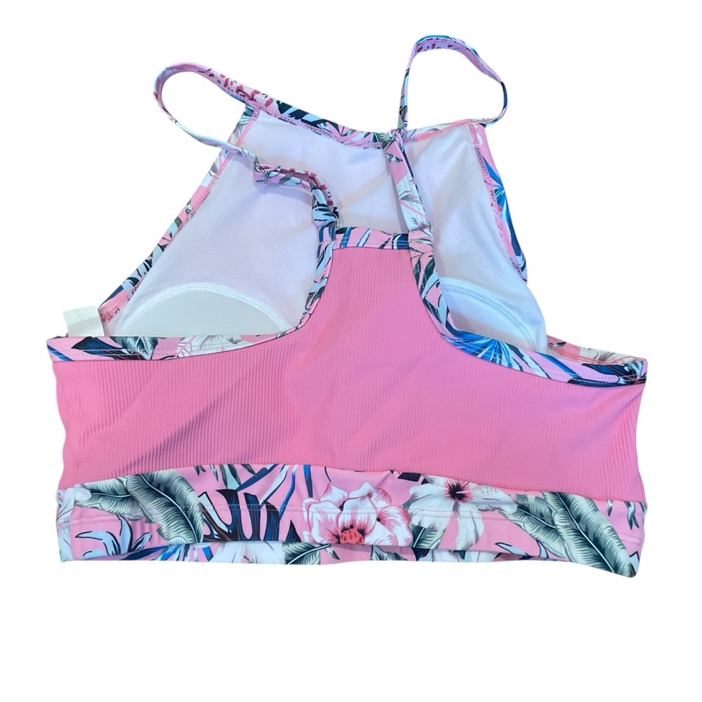 AI'MAGE High Neck Ribbed Two Pieces Bikini Swimsuit Pink Print Women’s Medium - Picture 9 of 10